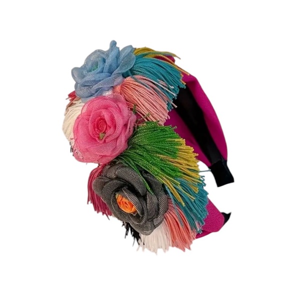 Whimsy_and_Lily Accessories - Pink Floral Tassel Colorful Headband
